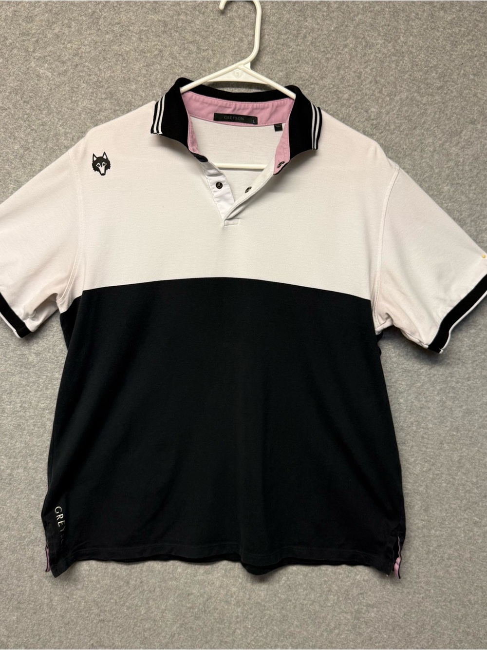 Greyson Golf Mens Polo Shirt L White Black Colorblock Polyester Lightweight Logo